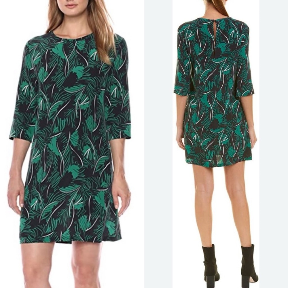 Equipment Aubrey Palm Leaf Print Silk Shift Dress Size S | Tropical Luxe Mini